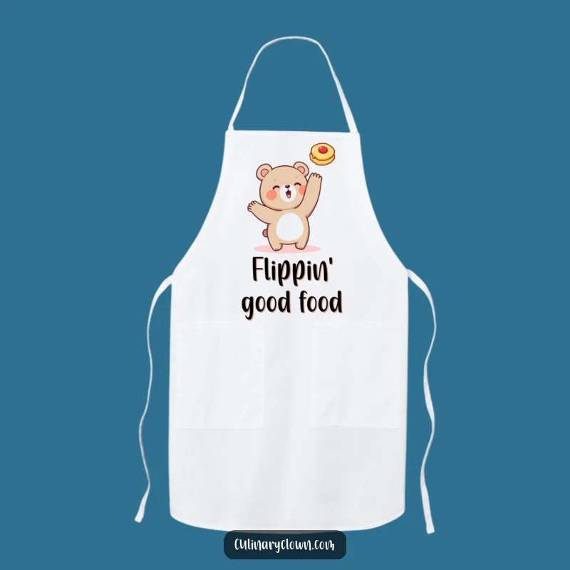 Funny Bear Pancake Flipping Apron: Chef's Humorous Kitchen Wear for Aspiring Cooks!