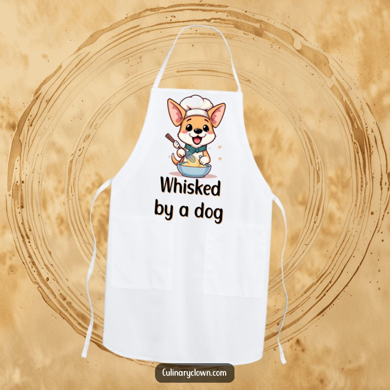 Funny Dog Chef Apron: A dog with floppy ears enthusiastically whisking batter, ideal for messy baking.