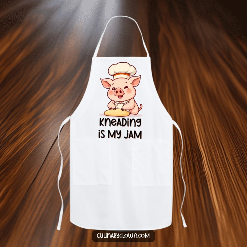 Funny pig chef in a tall hat, kneading dough, a humorous and functional apron for kitchen adventures.