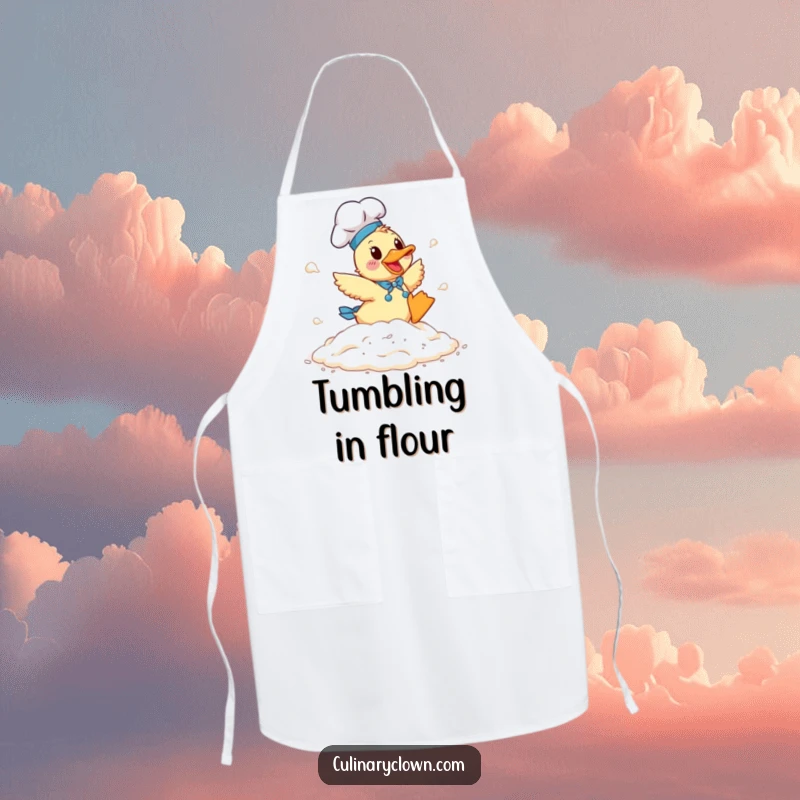 Funny Duck Chef Apron: A duck chef joyfully tumbling in flour, ready for messy baking adventures.