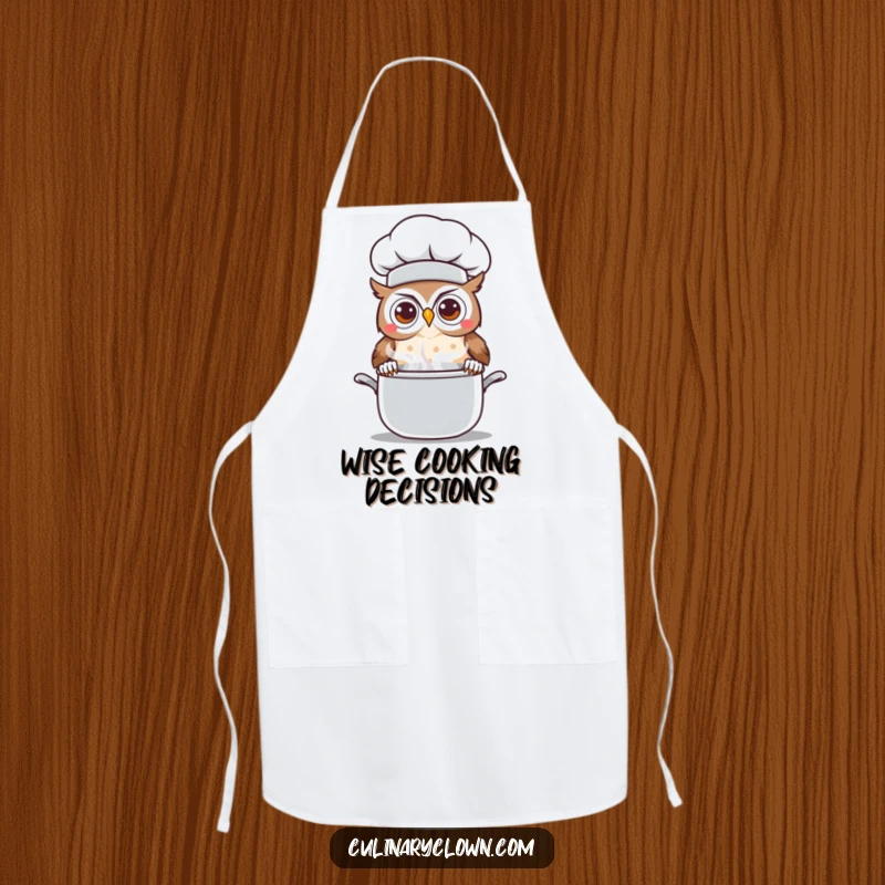 Funny Kawaii Owl Chef Apron: A cute and practical apron featuring a cartoon owl chef peeking curiously over a steaming pot, ideal for cooking.