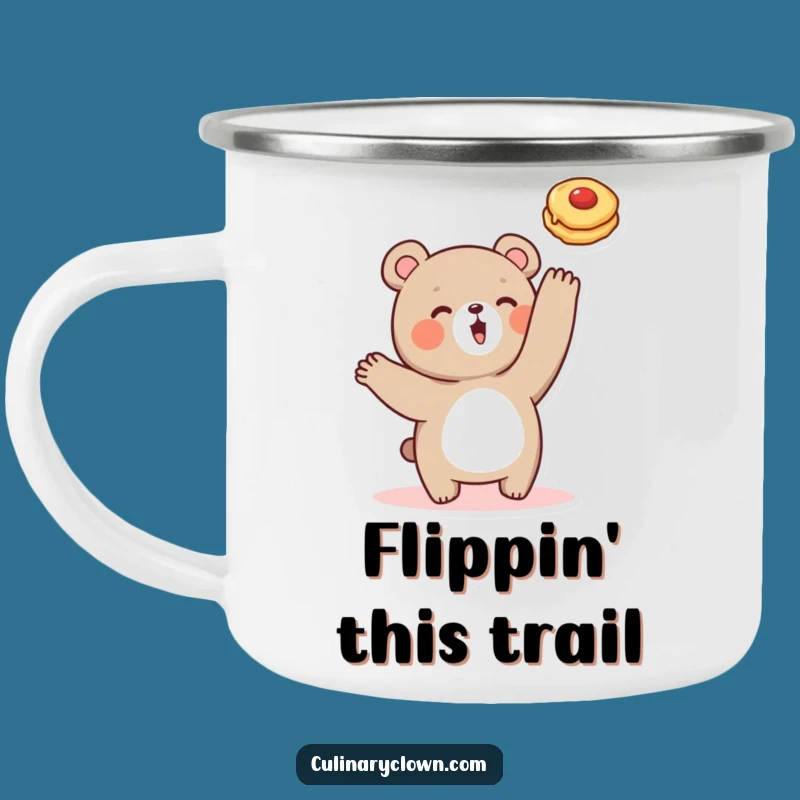Funny Bear Pancake Flipping Camping Mug: Adventure-Ready & Hilarious Outdoor Brew Cup!