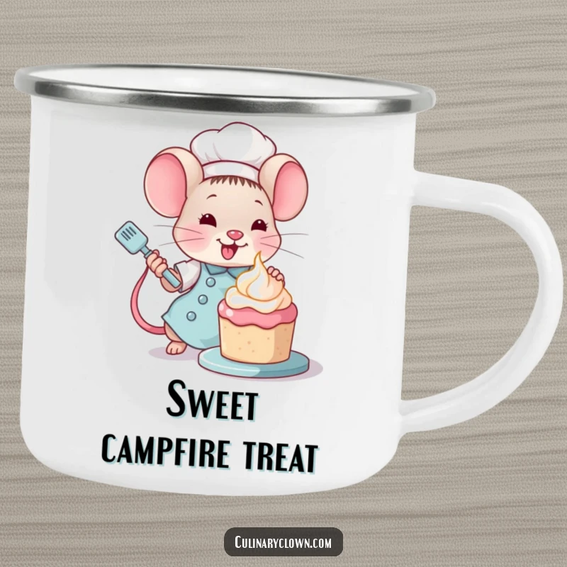 Funny Kawaii Mouse Chef Camping Mug: Cute mouse chef ready for adventure, perfect for camp coffee.