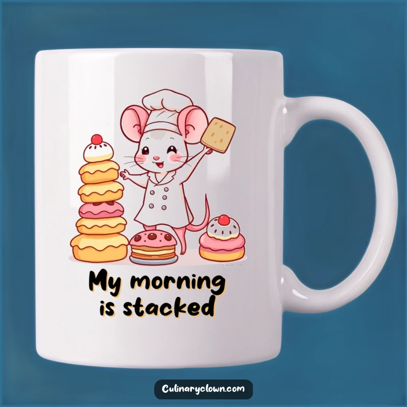Funny Kawaii Mouse Chef Mug: Adorable Pastry Tower Balance, Perfect Funny Gift for Bakers