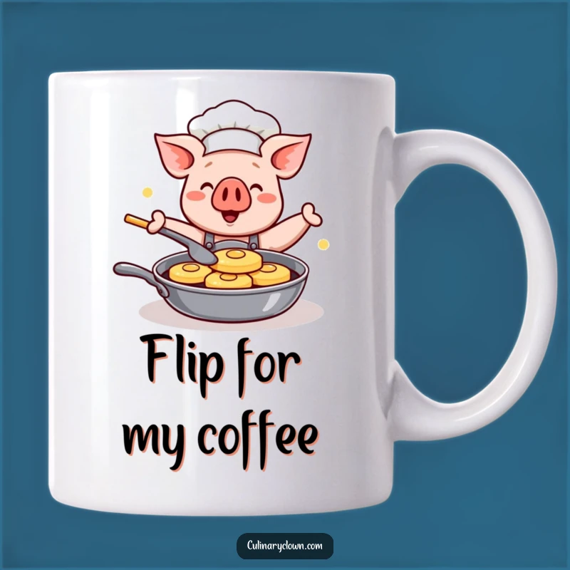 Funny Kawaii Pig Chef Mug: Happy Pancake Flipping Pig Cartoon, Perfect Funny Gift