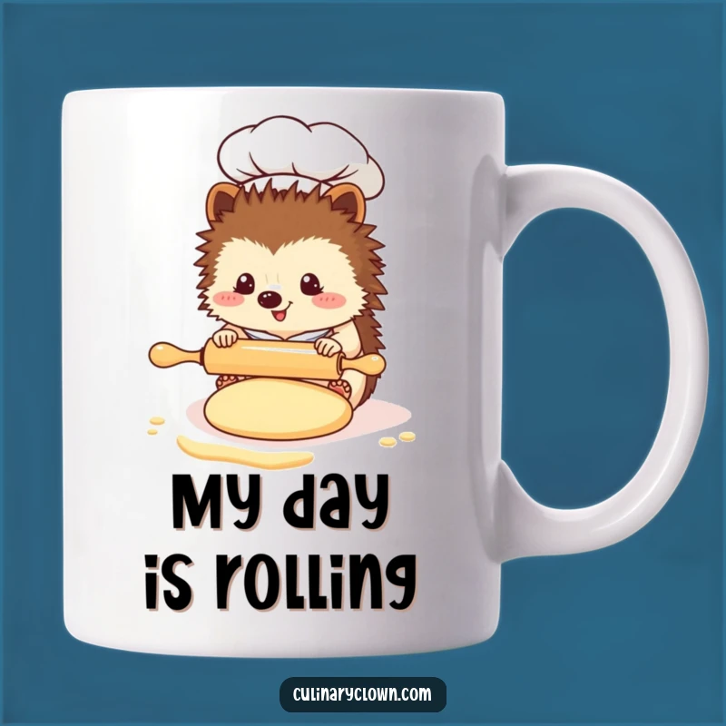Funny Kawaii Hedgehog Chef Mug: Tiny Rolling Pin Baking, Perfect Funny Gift for Bakers