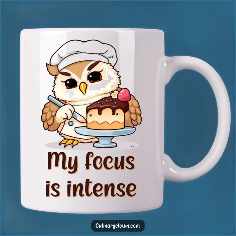 Funny Owl Chef Mug: Determined Baker Decorating Tiny Cake, Perfect Gift