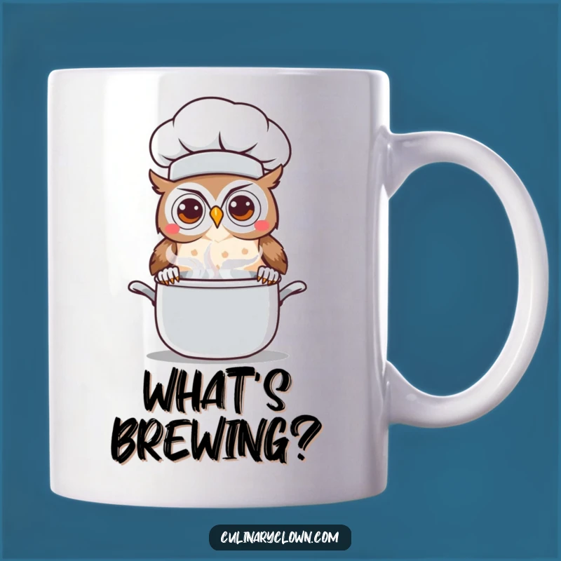 Funny Kawaii Owl Chef Mug: Curious Steaming Pot Owl Cartoon, Perfect Funny Gift
