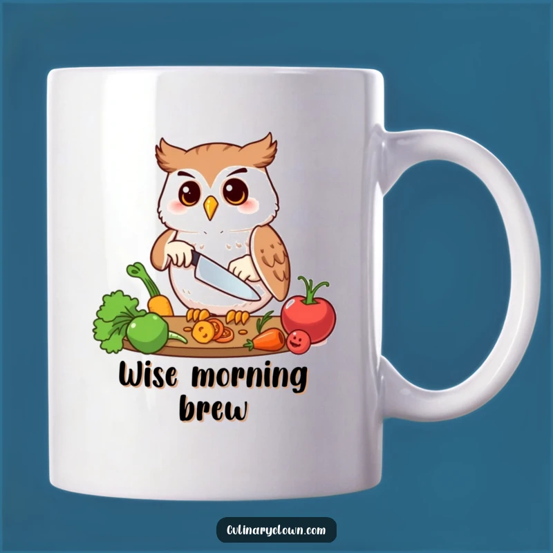 Funny Owl Chopping Veggies Mug: Hilarious Chef Gift for Precise Cooks!