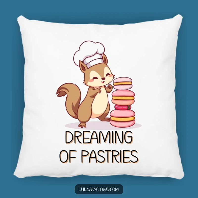 Funny Kawaii Squirrel Chef Pillow: Cute Macaron Decor - Comfy & Hilarious Gift!