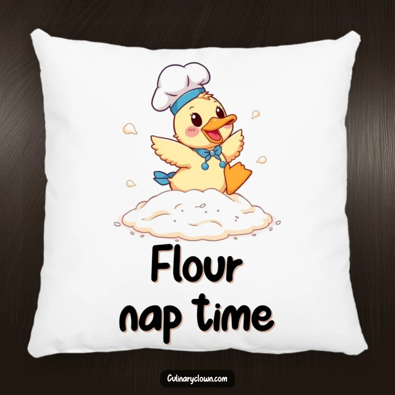 Funny Duck Chef Pillow: A duck chef tumbling in flour, a cute and funny decor item.