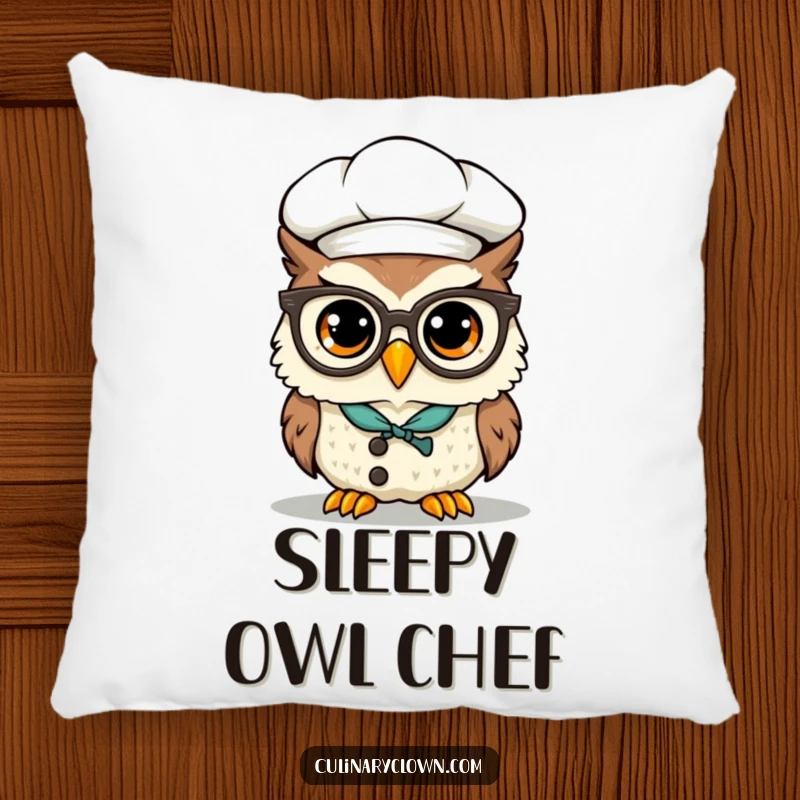 Funny Kawaii Owl Chef Pillow: A soft, plush pillow designed as a cute owl chef with spectacles precariously perched on its beak.