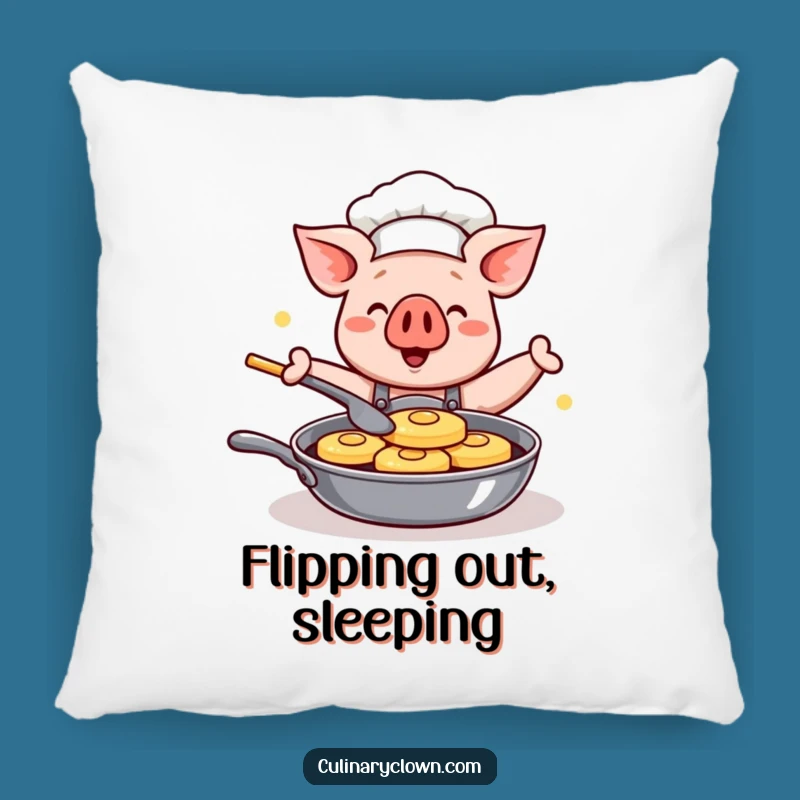 Funny Kawaii Pig Chef Pillow: Happy Pancake Flipping Cushion, Adorable Funny Gift