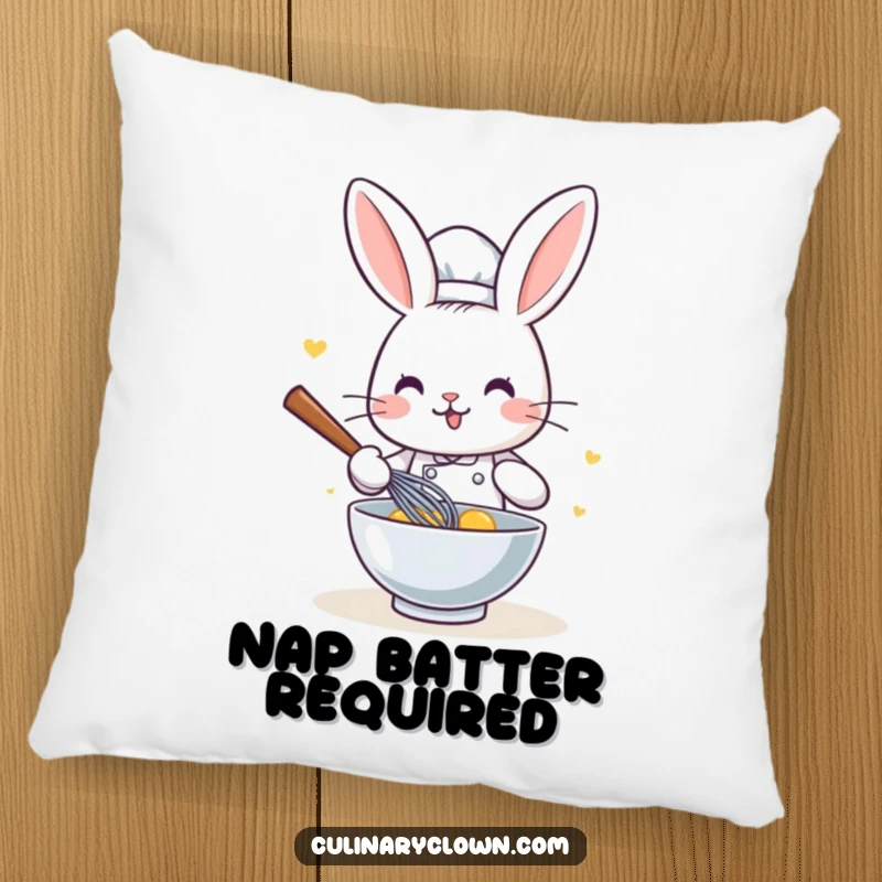 Funny Kawaii Rabbit Chef Pillow: A soft, squishy cushion featuring a cute cartoon rabbit chef in the middle of whisking, adding comfort and humor.
