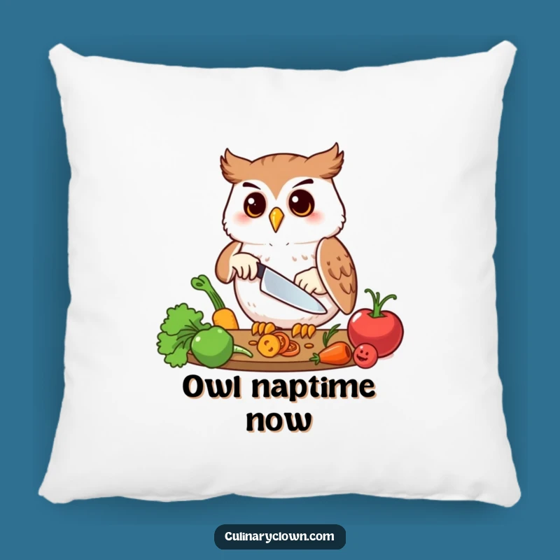 Funny Owl Chopping Veggies Pillow: Comfy & Hilarious Decor for Your Kitchen Nook!