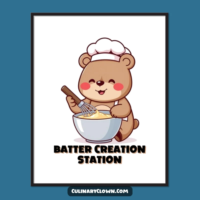 Funny Bear Chef Whisking Digital Art: Cheerful Baker Decor