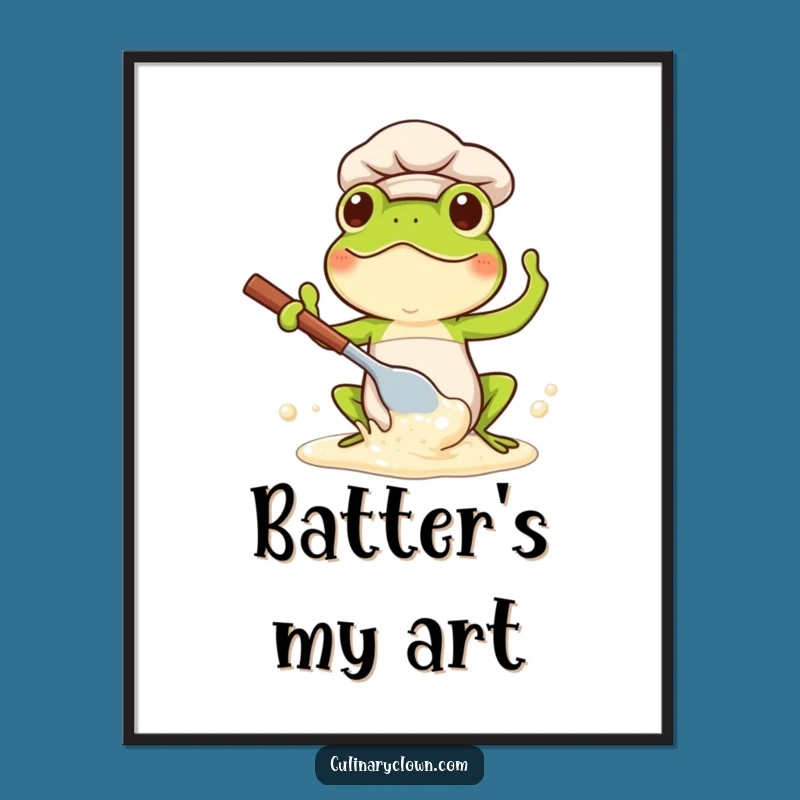 Funny Kawaii Frog Chef Digital Art: Instant Batter-Splashing Cheer