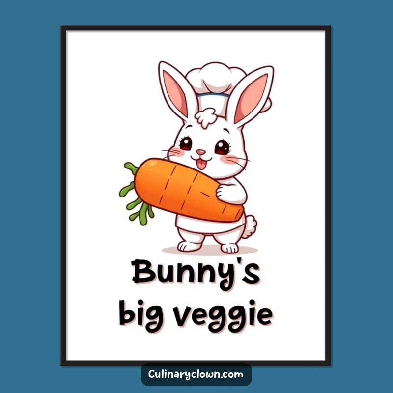 Funny Kawaii Bunny Chef Carrot Digital Print: Instant Whimsical Wall Decor