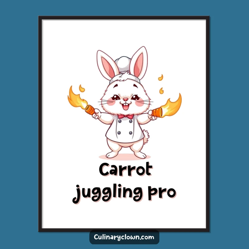 Funny Bunny Chef Digital Art: Flaming Carrot Juggler Downloadable Print, Unique Funny Gift