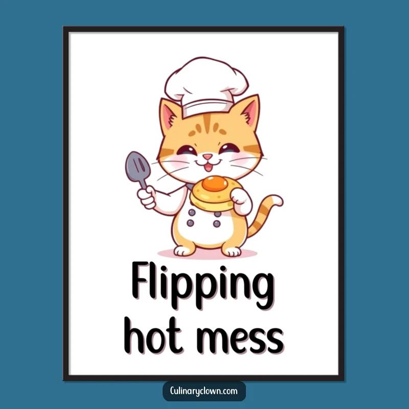 Funny Cat Chef Digital Art: Hilarious Culinary Flames Printable for Instant Cheer