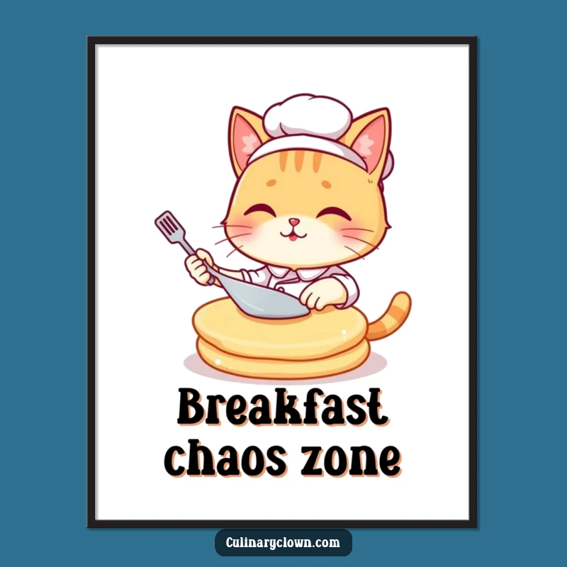 Funny Kawaii Cat Chef Pancake Digital Print: Hilarious Art for Instant Home Decor