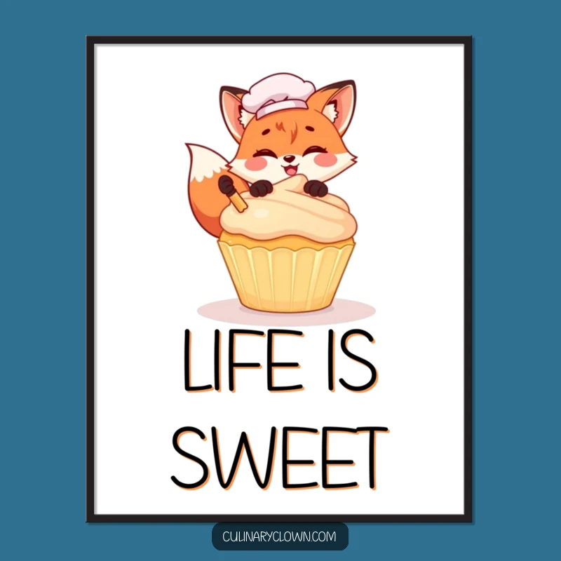 Funny Kawaii Fox Chef Digital Art: Cute Cupcake Decorating Printable, Perfect Funny Gift