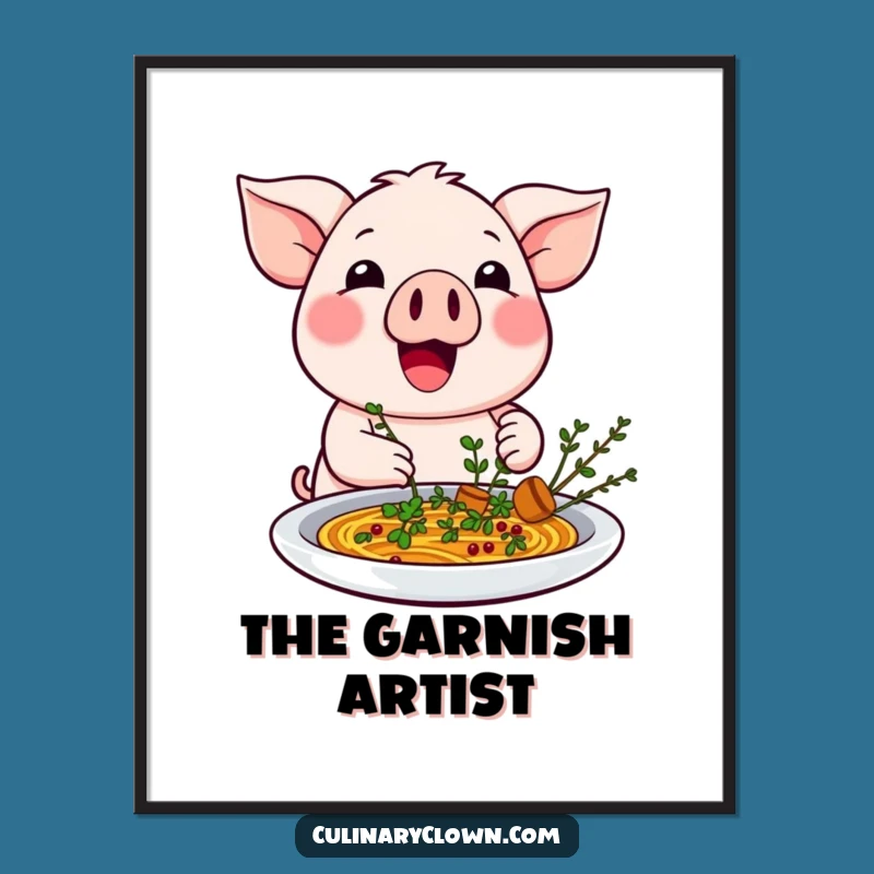Funny Kawaii Pig Garnishing Dish Digital Art - Hilarious Printable Culinary Decor