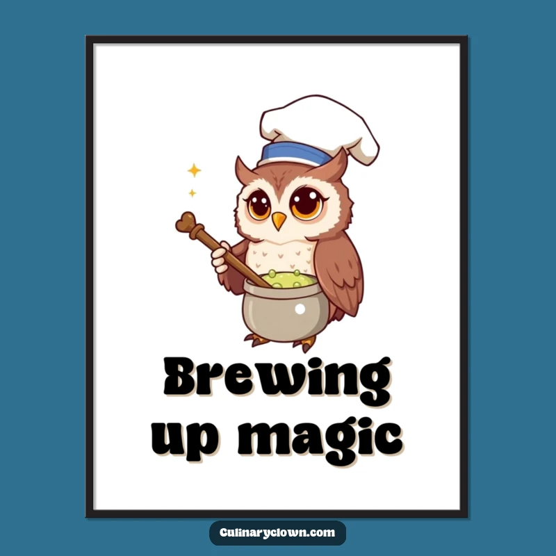 Funny Owl Chef Digital Art: Bring Magical Flair to Your Walls Instantly