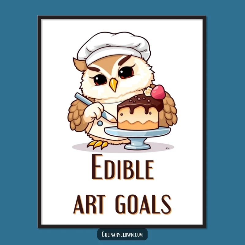 Funny Owl Chef Digital Print: Determined Decorator, Tiny Cake Art, Gift