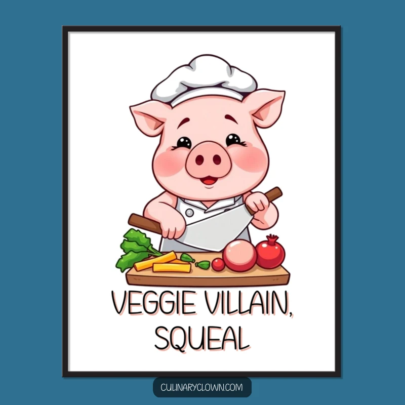 Funny Pig Chef Digital Art: Focused Porker Printable, Perfect Funny Gift!