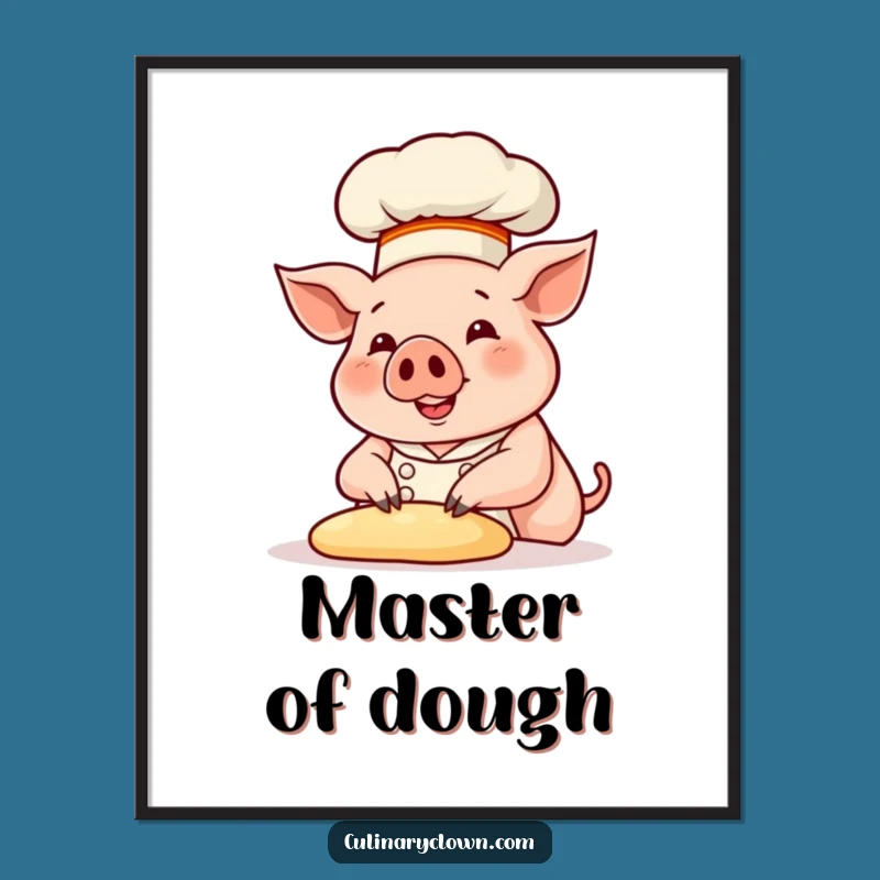 Funny Pig Chef Kneading Dough Digital Art: Instant Culinary Humor Decor