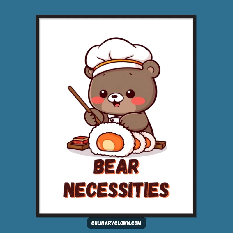 Funny Sushi Bear Digital Print: Instant Chef Art, a Perfect Funny Gift!