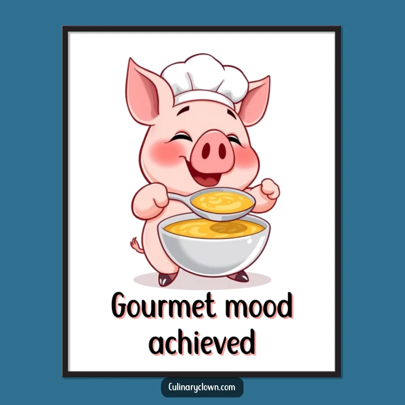 Funny Pig Chef Soup Digital Print: Instant Chef Character Art Download