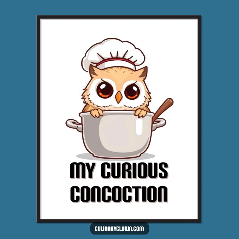 Funny Owl Chef Peeking Pot Digital Art: Instant Whimsical Decor
