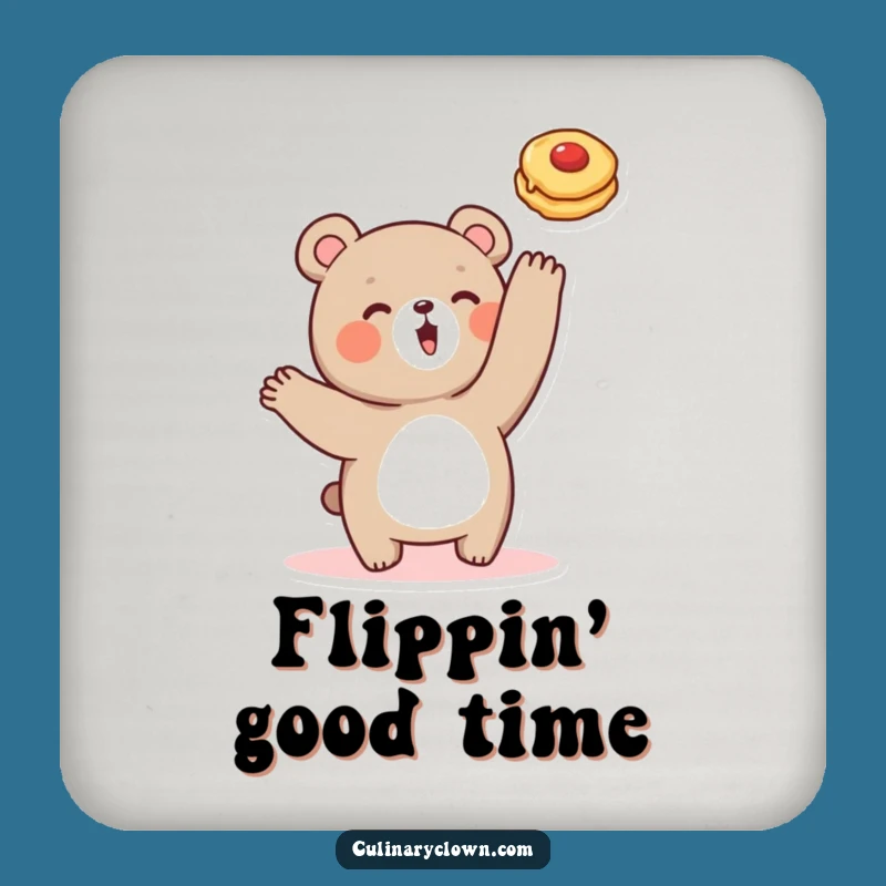 Funny Bear Pancake Flipping Coaster: Protect Surfaces with Hilarious Breakfast Art!