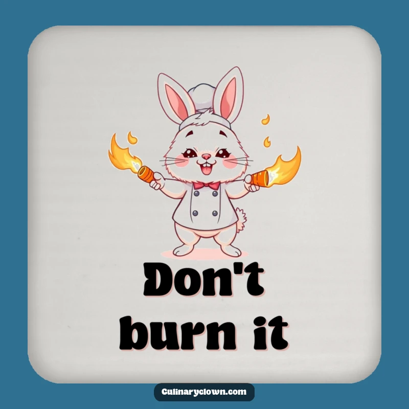 Funny Bunny Chef Coaster: Flaming Carrot Juggler Protector, Quirky Funny Gift