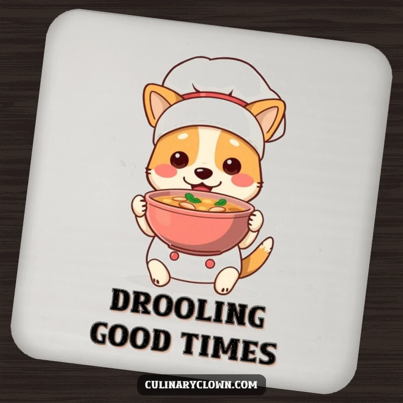 Funny Dog Chef Coasters: Cute dog chefs proudly present steaming soup bowls, protecting tables with charming culinary flair.