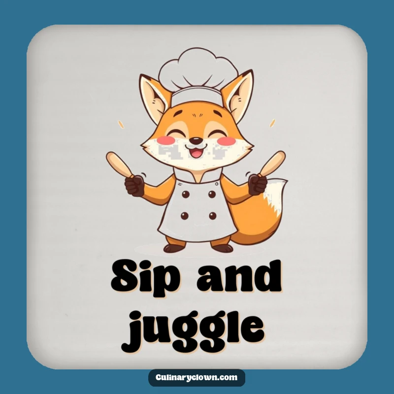 Funny Fox Chef Juggling Coaster: Protect Surfaces with Kitchen Humor