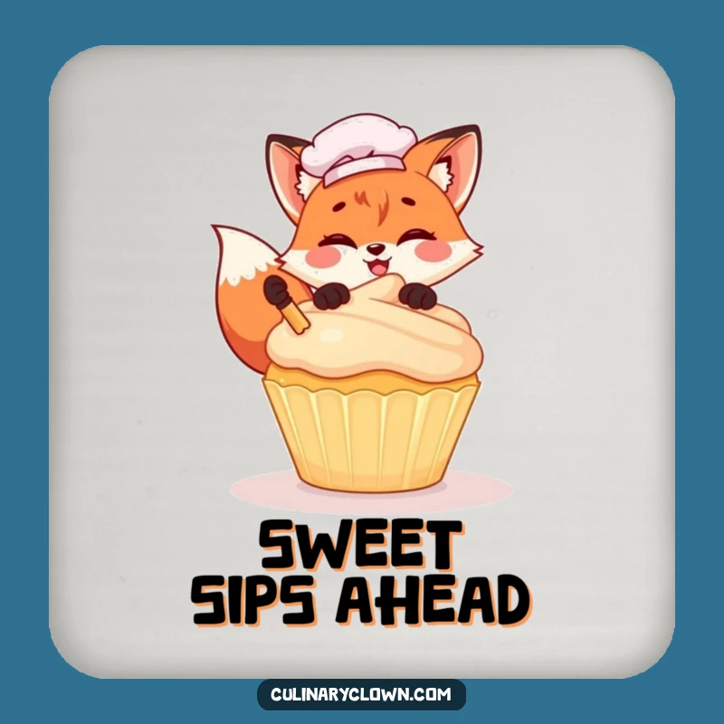 Funny Kawaii Fox Chef Drink Coaster: Cute Cupcake Decorating Protector, Perfect Funny Gift