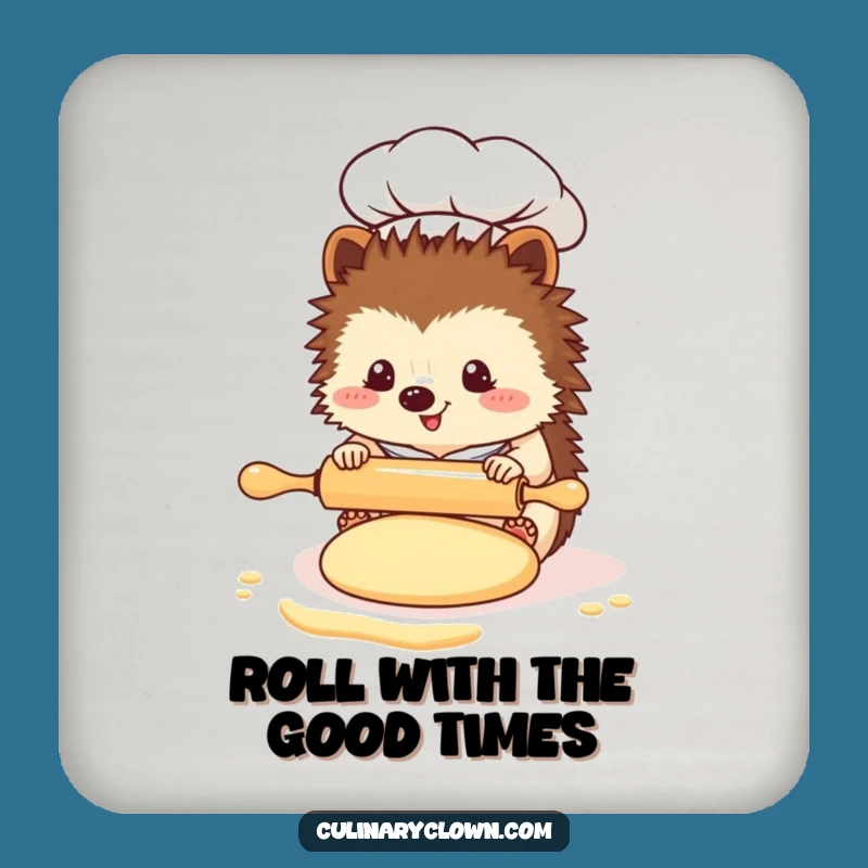 Funny Kawaii Hedgehog Chef Coaster: Cute Rolling Pin Protector, Perfect Funny Gift for Tables