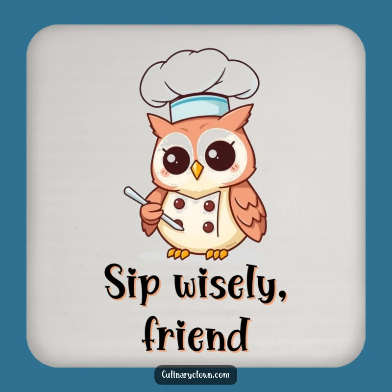 Funny Kawaii Owl Chef Drink Coaster: Protect Surfaces with Culinary Flair