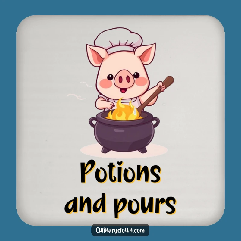 Funny Kawaii Pig Chef Cauldron Coaster: Protect Surfaces with Magical Fun
