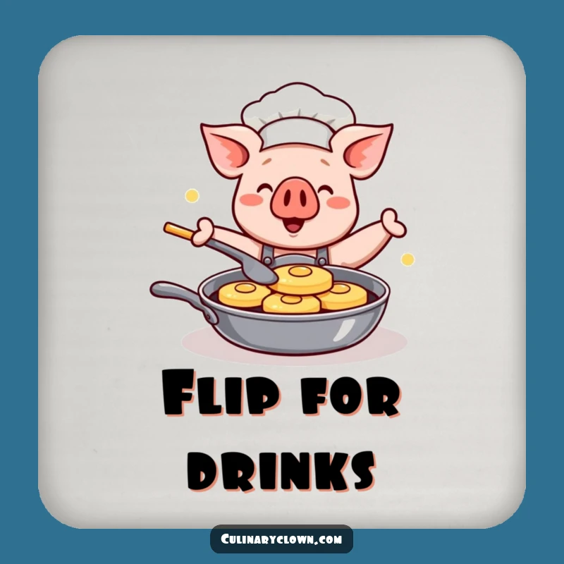 Funny Kawaii Pig Chef Drink Coaster: Happy Pancake Flipping Protector, Perfect Funny Gift