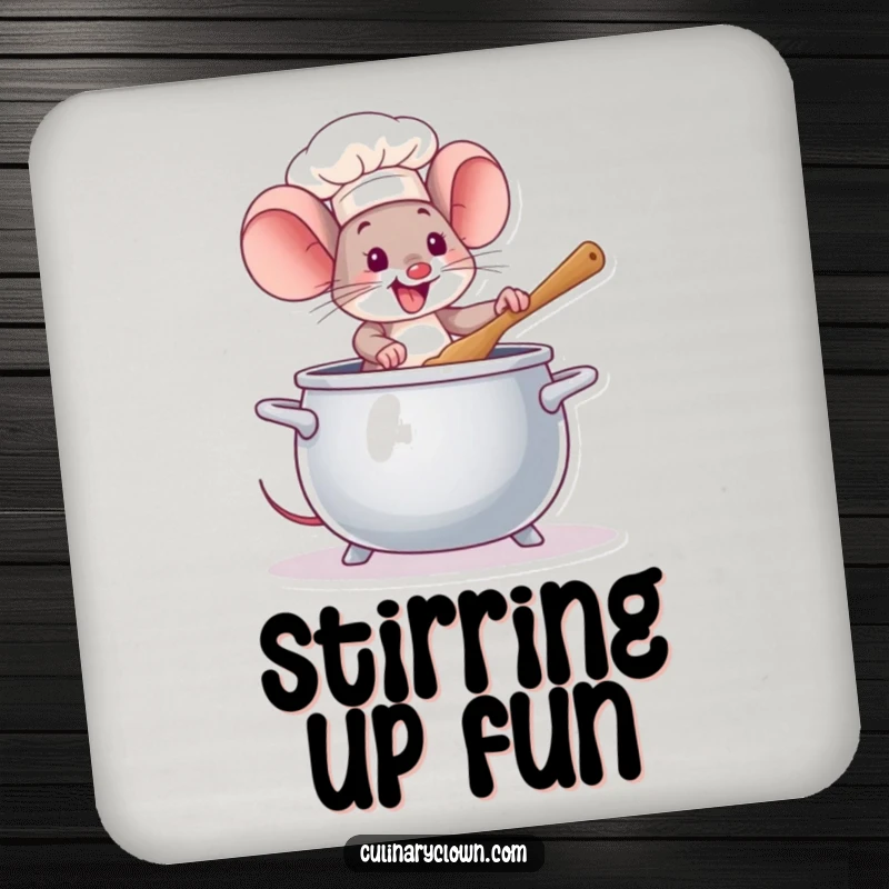 Funny Mouse Chef Drink Coasters: A happy mouse stirring a big pot, offering surface protection with a dose of kitchen charm.