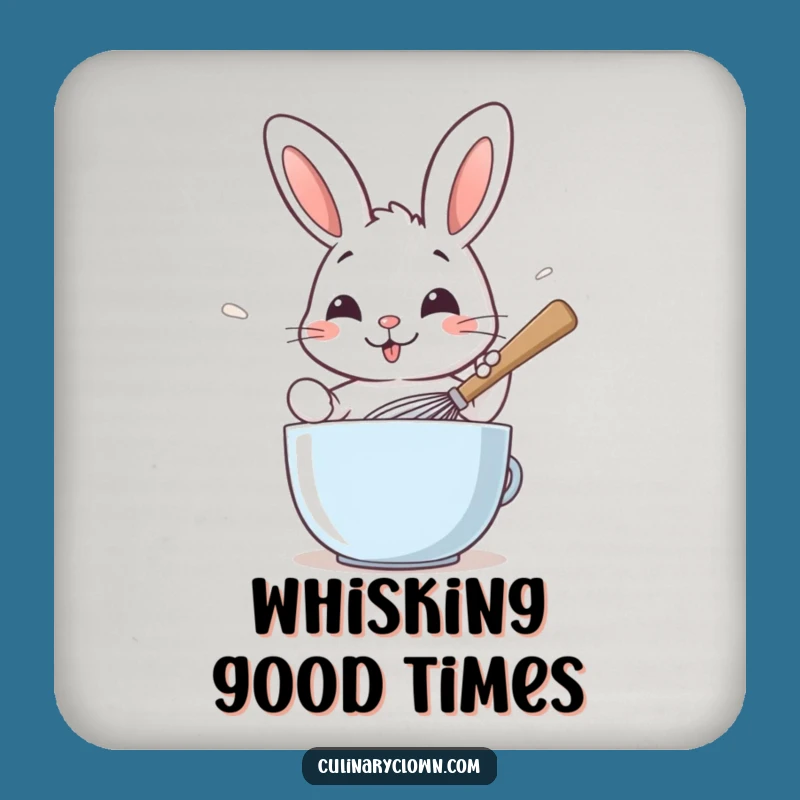 Funny Rabbit Whisking Batter Coaster: Protect Surfaces with Hilarious Baking Art!