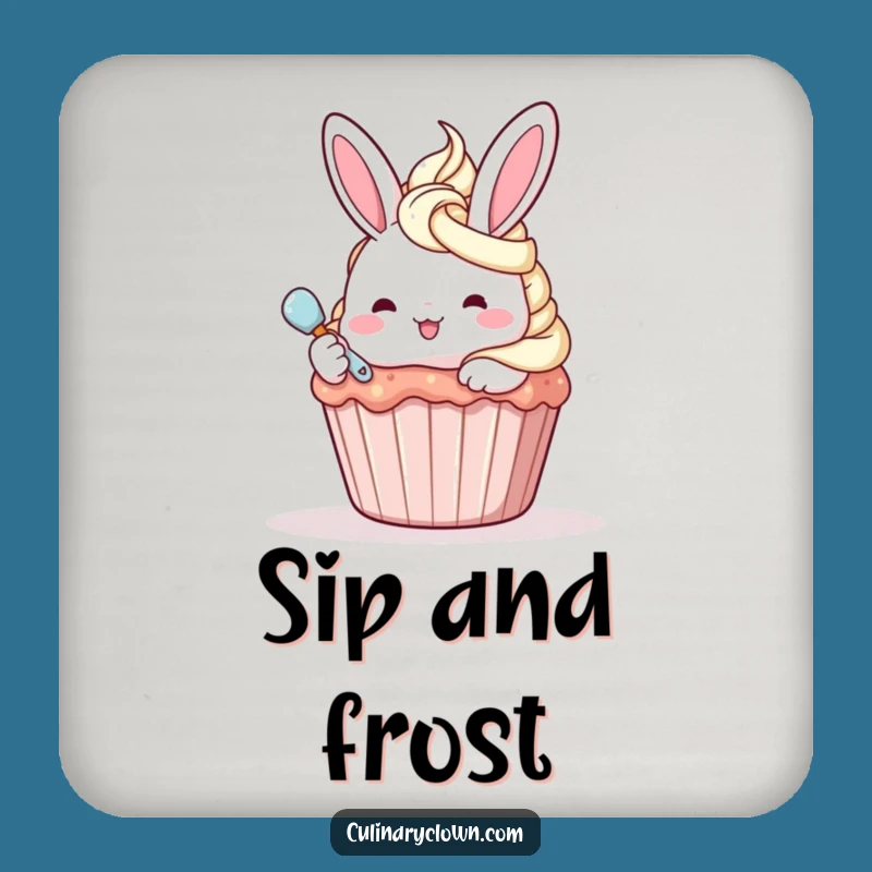 Funny Kawaii Bunny Frosting Cupcake Coaster - Hilarious Tabletop Sweetness Protector