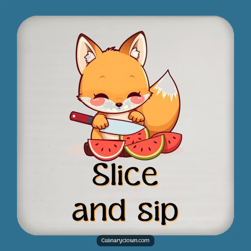 Funny Kawaii Fox Fruit Slicing Coaster - Hilarious Tabletop Protector Gift