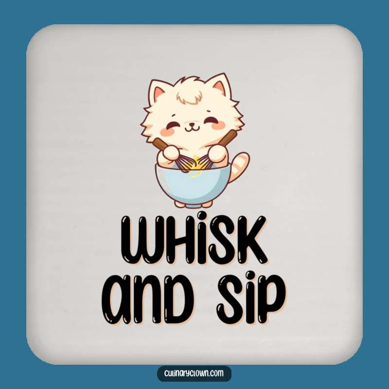 Funny Kawaii Cat Whisking Batter Coaster - Hilarious Tabletop Protector Gift