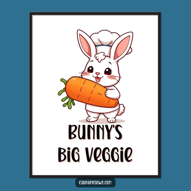 Funny Kawaii Bunny Chef Carrot Poster: Whimsical Wall Art for Kitchens