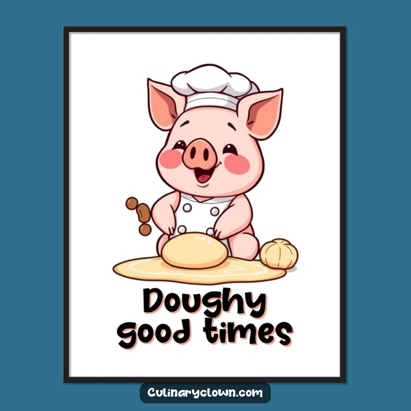 Funny Chef Pig Poster - Dough Kneading Art, Humorous Wall Decor Gift
